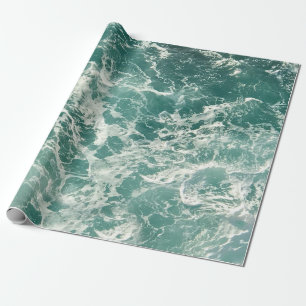 Papel De Presente Ondas Verdes Azuis no Oceano Azul