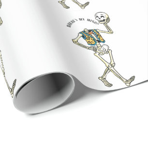 Papel De Presente Onde Está Minha Mente Padrão Divertido de Esquelet