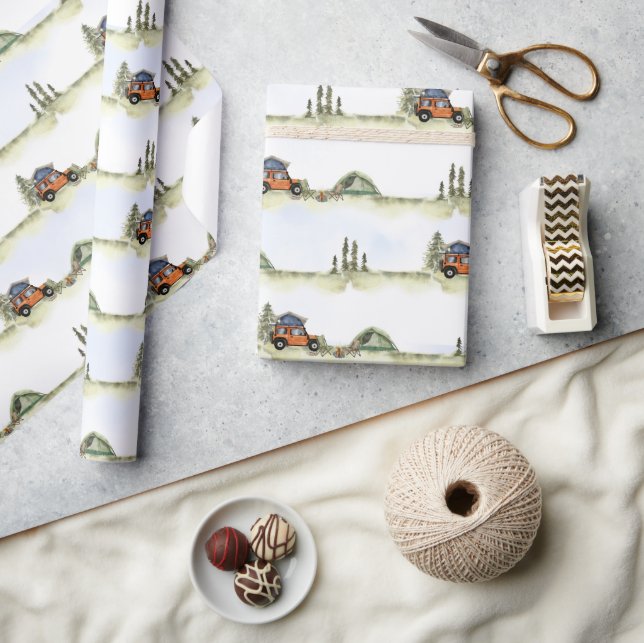 Papel De Presente One Happy Camper Camping Boy Birthday (Artesanato)