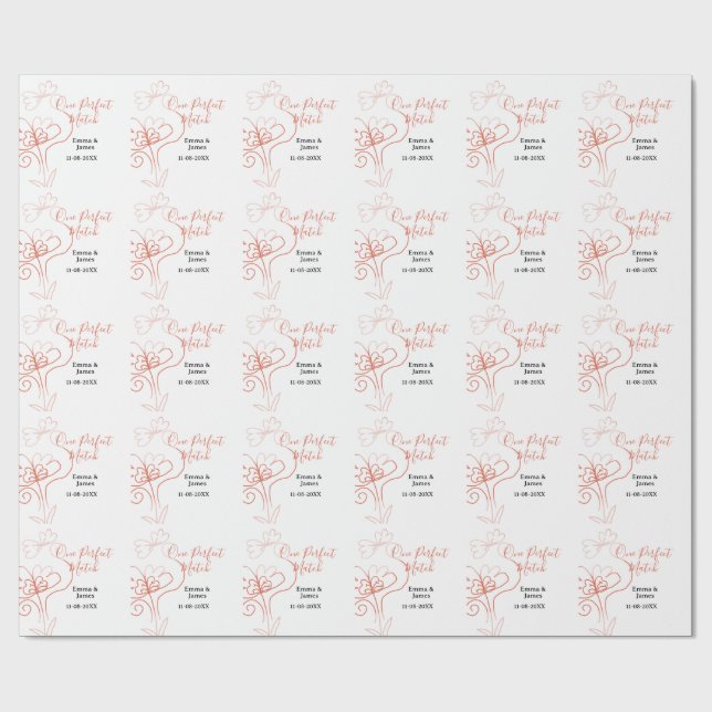 Papel De Presente One Perfect match terracotta wedding couple name f (Aberto)