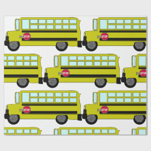 Papel De Presente Ônibus Escolar Amarelo com Sinal de Parada