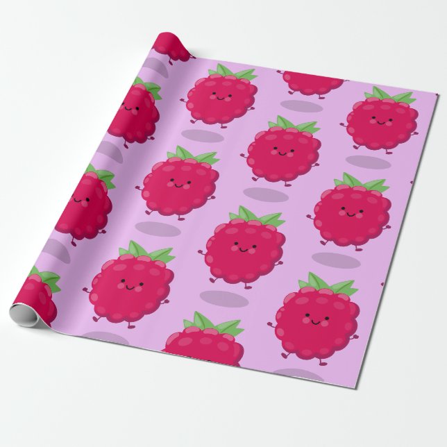Papel De Presente Óptica de desenho animado de framboesa feliz (Desenrolado)