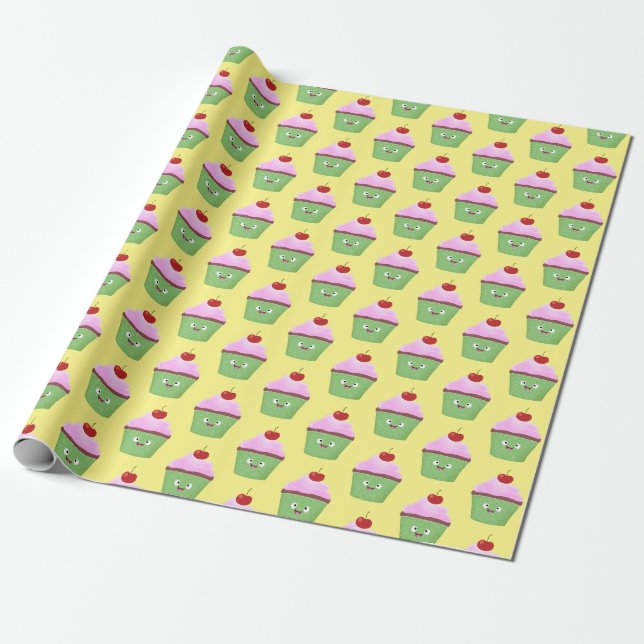 Papel De Presente Óptica ilustração do desenho animado do cupcake fe (Desenrolado)