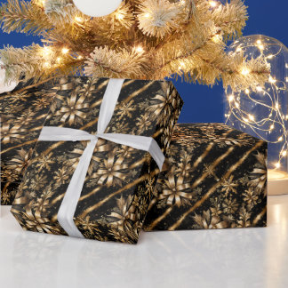 Papel De Presente Opulent Black Marble & Gold Ribbon Christmas