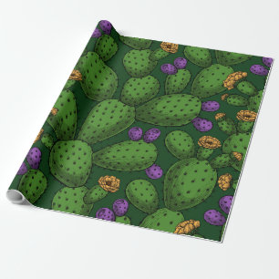 Papel De Presente Opuntia florescente em verde escuro