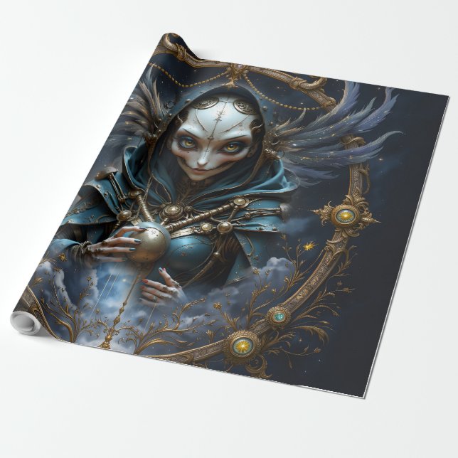 Papel De Presente Oráculo Celestial – Guardião Entre as Estrelas.  (Desenrolado)