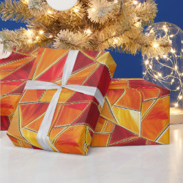 Papel De Presente Orange and gold Stained Glass Mosaic Pattern