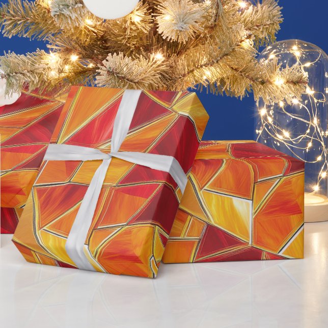 Papel De Presente Orange and gold Stained Glass Mosaic Pattern (Feriados)