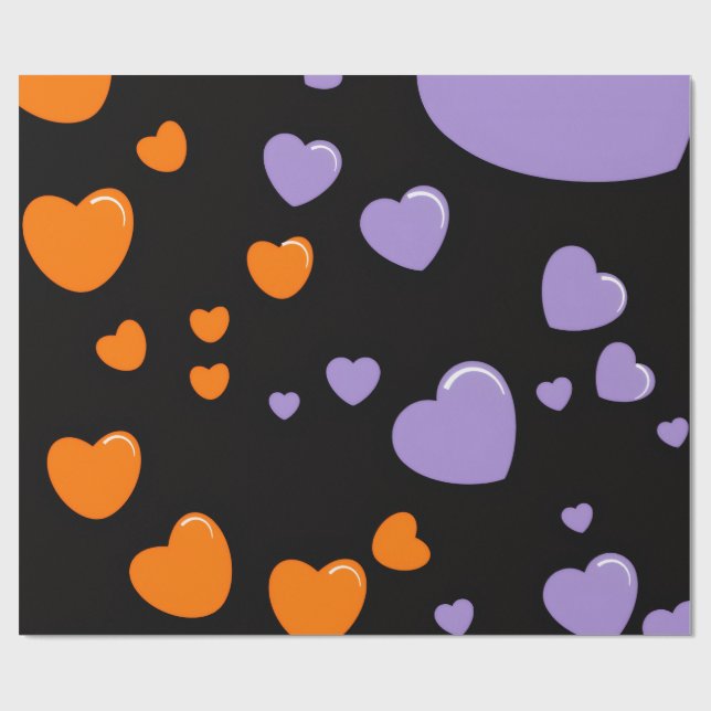 Papel De Presente orange and purple heart pattern (Aberto)