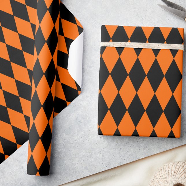 Papel De Presente Orange Black Harlequin Diamonds Checkers Design  (Criador carregado)