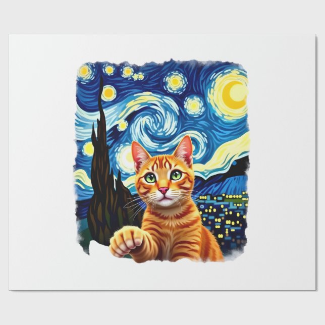 Papel De Presente Orange Cat Selfie  Starry Night Cat Mom Cat Lovers (Aberto)
