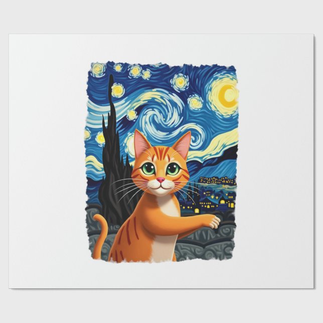 Papel De Presente Orange Cat Selfie  Starry Night Cat Mom Cat Lovers (Aberto)