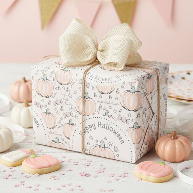 Papel De Presente Orange & Cream Pequeno Abóbora (Fun Whimsical Pastel Orange Pumpkins Pattern Gift Wrap for Kids Halloween Party or October Birthday)