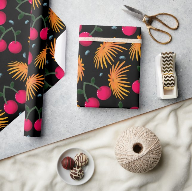 Papel De Presente Orange Floral Cherry Pattern (Artesanato)