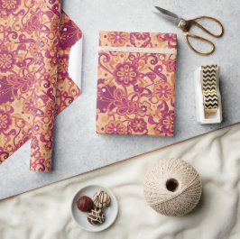 Papel De Presente Orange Groovy Psychedelic 60s 70s Aniversário Flor