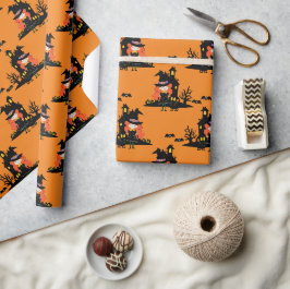 Papel De Presente Orange Halloween Haunted Witée