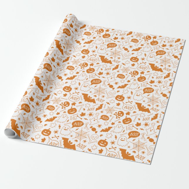 Papel De Presente Orange Halloween Pattern Happy Halloween Art (Desenrolado)