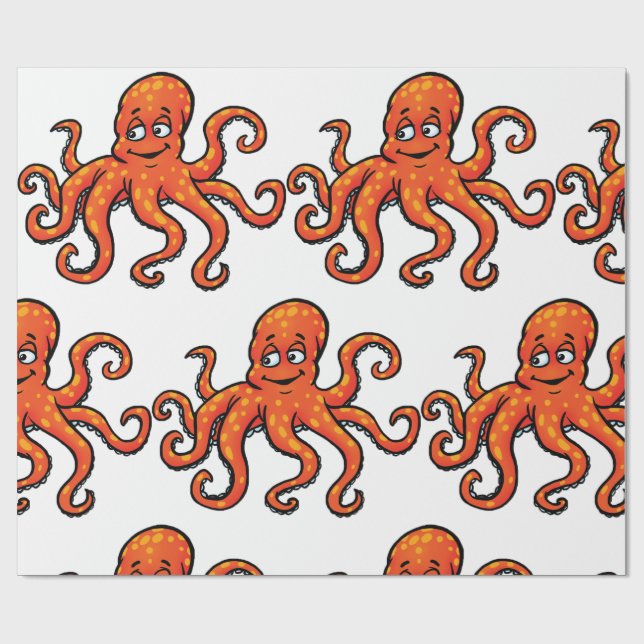 Papel De Presente Orange Octopus Cartoon Ocean Sea Creature (Aberto)