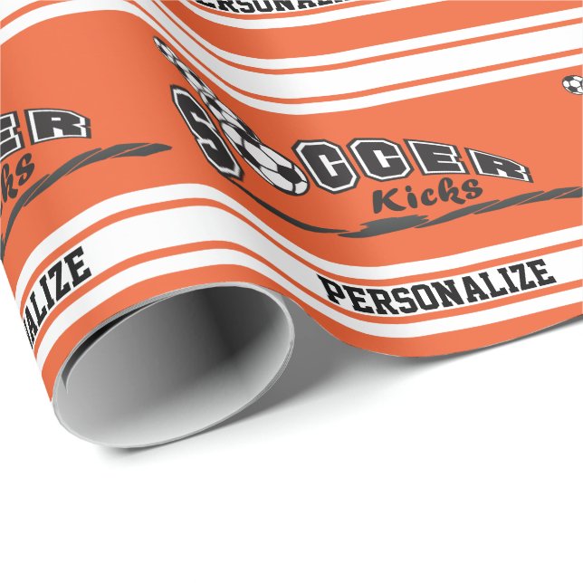 Papel De Presente Orange Personalize Soccer (Ponta do rolo)