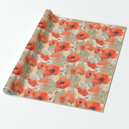 Papel De Presente Orange Poppy Meadow