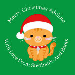 Papel De Presente Orange Tabby Christmas Cat On Green<br><div class="desc">Este bonito gato de mesa está pronto para desejar a você e ao seu destinatário Feliz Natal!</div>