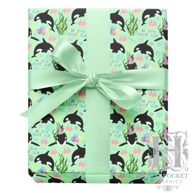 Papel De Presente Orca Birthday Gift Wrapping Paper in Green (Criador carregado)