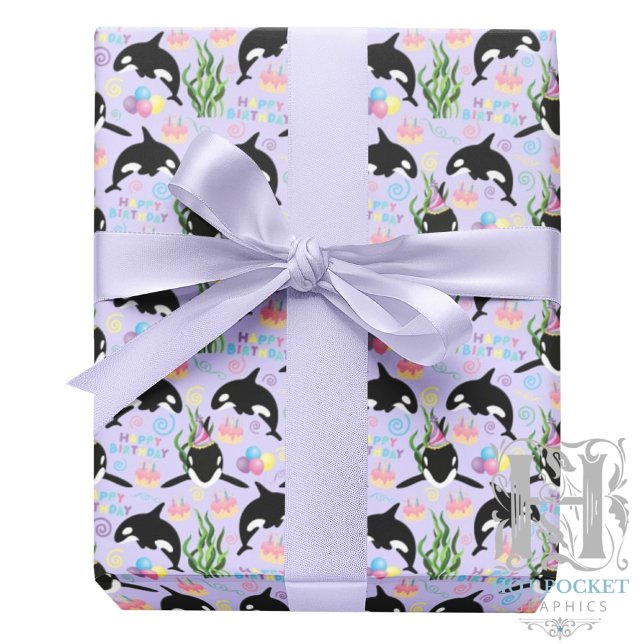Papel De Presente Orca Birthday Gift Wrapping Paper in Purple (Criador carregado)