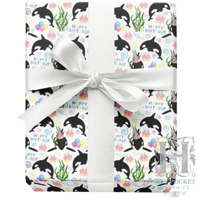Papel De Presente Orca Birthday Gift Wrapping Paper in White (Criador carregado)