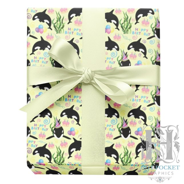 Papel De Presente Orca Birthday Gift Wrapping Paper in Yellow (Criador carregado)