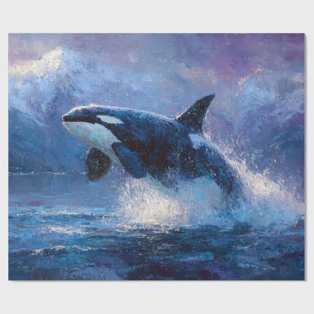 Papel De Presente Orca Irrompendo Perto das Montanhas Nevadas (Aberto)