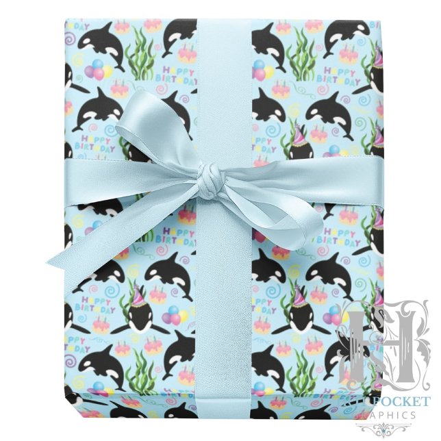 Papel De Presente Orca Whale Wrapping Paper in Blue (Criador carregado)