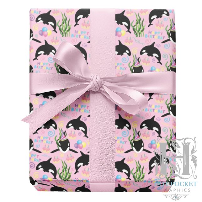 Papel De Presente Orca Whale Wrapping Paper in Pink (Criador carregado)