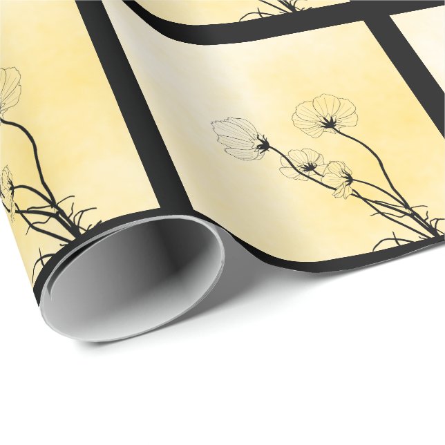 Papel De Presente orchid floral line art on yellow (Ponta do rolo)
