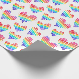 Papel De Presente Orgulho Rainbow Watercolor Hearts White