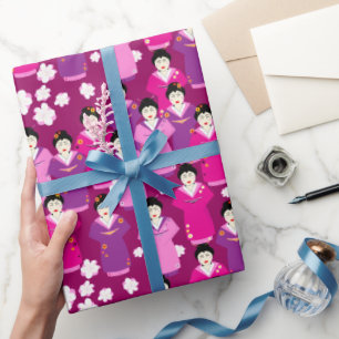 Papel De Presente Oriental Geishas no tradicional vestido Kimono