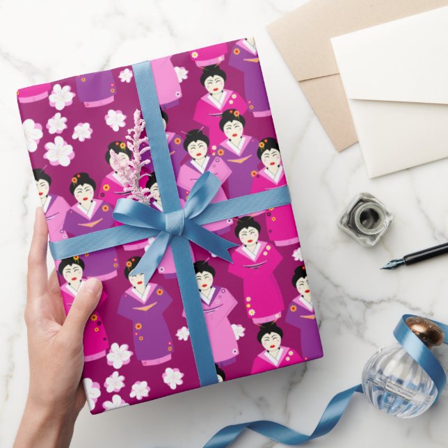 Papel De Presente Oriental Geishas no tradicional vestido Kimono (Presentear)