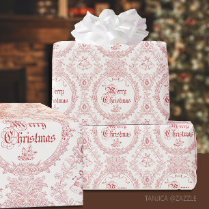 Papel De Presente Ornamentado Clássico Vintage Feliz Natal Red Toile