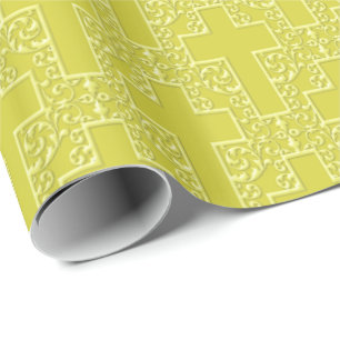 Papel De Presente Ornamentado Cruz-12-Amarelo
