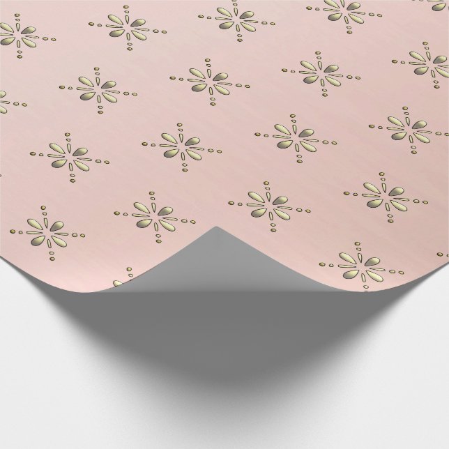 Papel De Presente Ornamentado italiano Floral Motif no Rosa Dourado  (Ponta)
