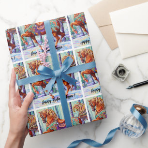 Papel De Presente Ornamentado Wooden Carousel Horse