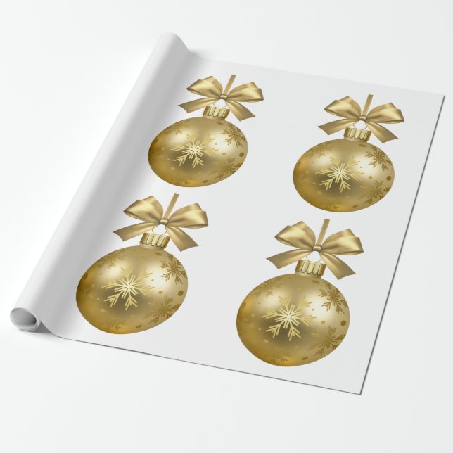 Papel De Presente Ornamento Bauble Dourado Snowflake (Desenrolado)
