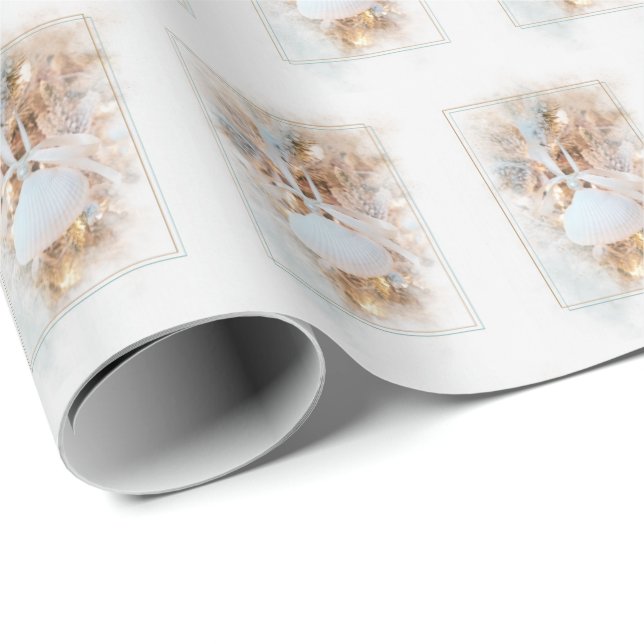 Papel De Presente Ornamento de concha com pérolas e arcos (Ponta do rolo)
