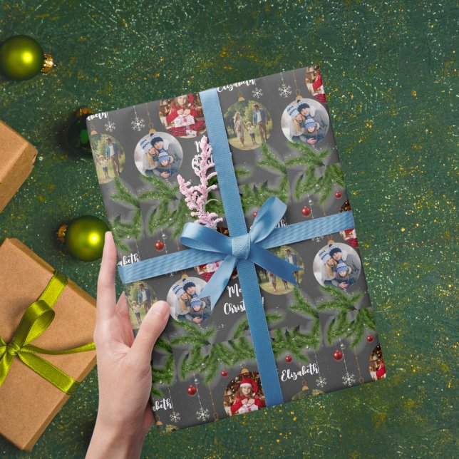 Papel De Presente Ornamento de Natal Feliz Floco de Neve Preto (Criador carregado)