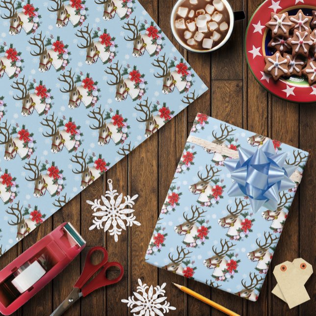 Papel De Presente Ornamento de Wreath na Reindeer de Natal (Criador carregado)