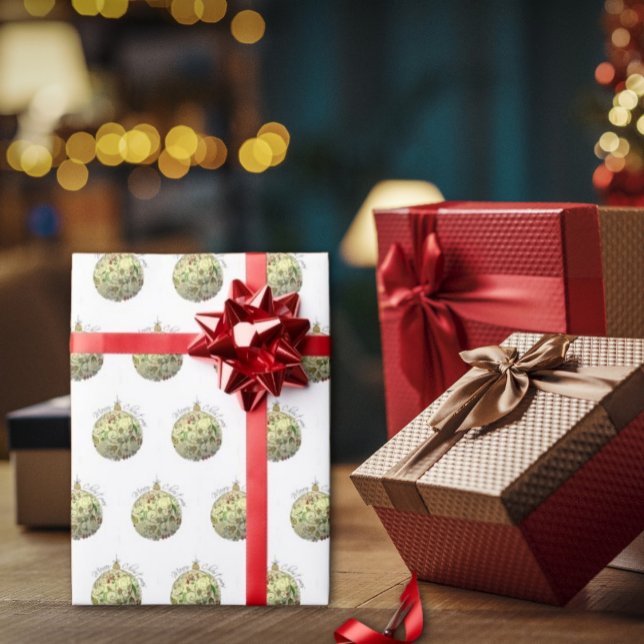 Papel De Presente Ornamento Dourado de Portas de Natal Moderno Elega (Christmas shiny Gold Ornament Wrapping Paper; is a great way to show your holiday spirit.)