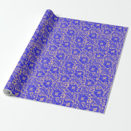 Papel De Presente Ornamento Floral Único Medieval Laranja Azul