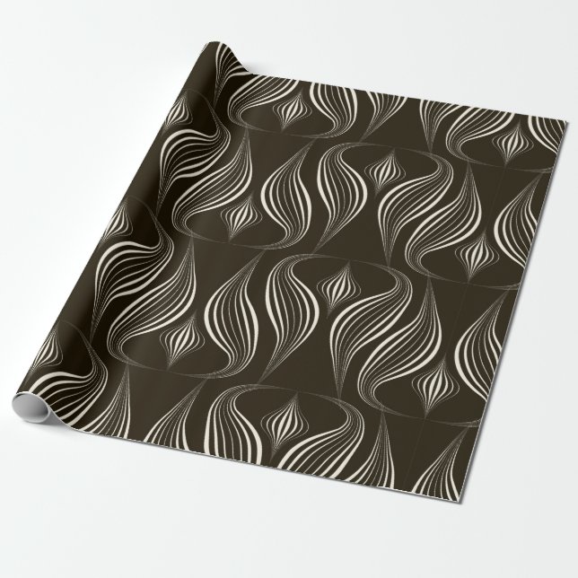Papel De Presente ornamento monocromático de padrão uniforme vintage (Desenrolado)