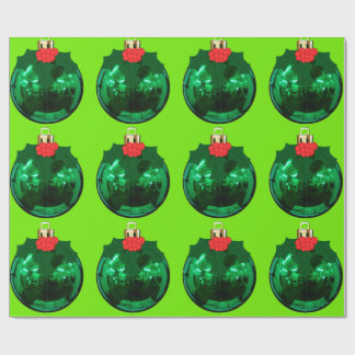 Papel De Presente Ornamento Verde Com Livro Verde Holly