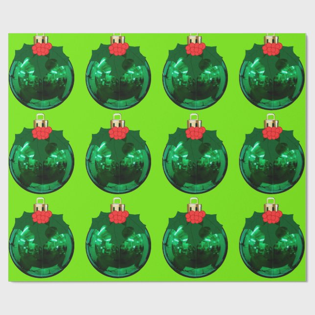 Papel De Presente Ornamento Verde Com Livro Verde Holly (Aberto)