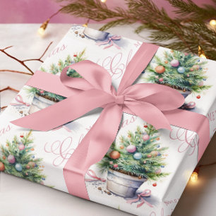 Papel De Presente Ornamentos Coloridos da Árvore de Natal Feliz